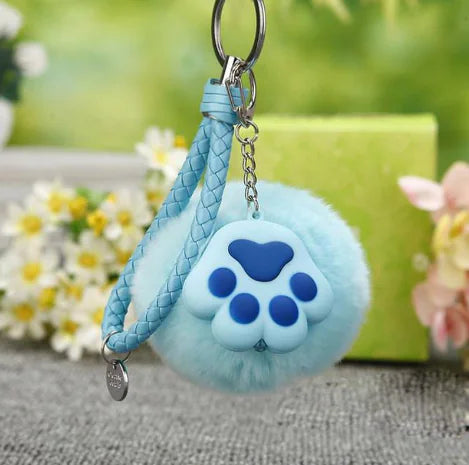 PawPlush™ Keychain — Soft Cat Paw Charm with Woven Leather Accent