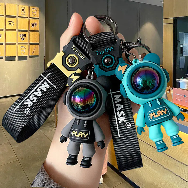 CosmoBear™ Lightning Astronaut Keychain — Colorful Cartoon Design