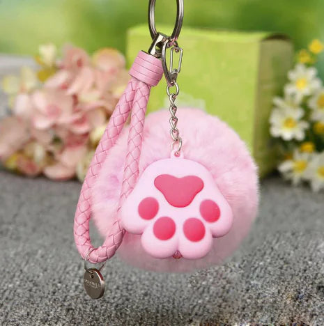 PawPlush™ Keychain — Soft Cat Paw Charm with Woven Leather Accent