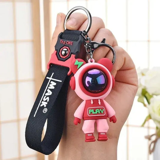 CosmoBear™ Lightning Astronaut Keychain — Colorful Cartoon Design