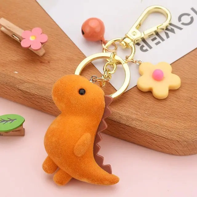 GeoDino™ 3D Cartoon Keychain — Flocked Dinosaur Pendant