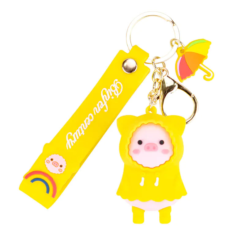 RainPiggy™ Keychain — Cute Pig in Raincoat Design