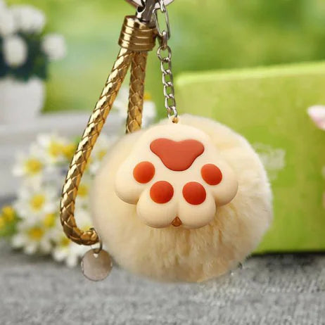 PawPlush™ Keychain — Soft Cat Paw Charm with Woven Leather Accent