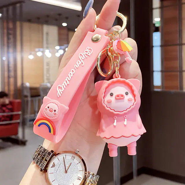 RainPiggy™ Keychain — Cute Pig in Raincoat Design
