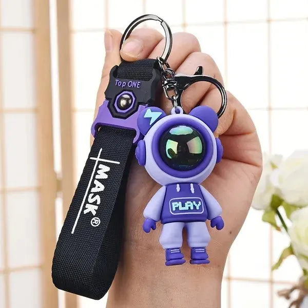 CosmoBear™ Lightning Astronaut Keychain — Colorful Cartoon Design