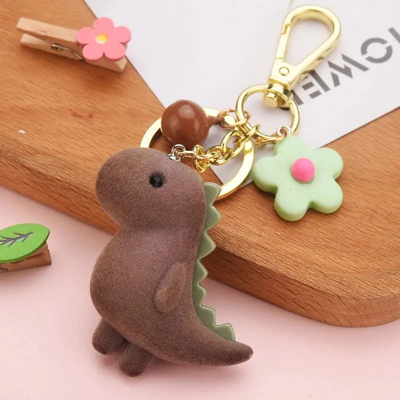 GeoDino™ 3D Cartoon Keychain — Flocked Dinosaur Pendant