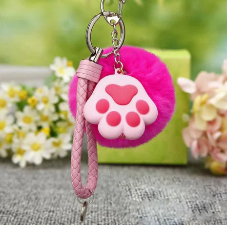 PawPlush™ Keychain — Soft Cat Paw Charm with Woven Leather Accent