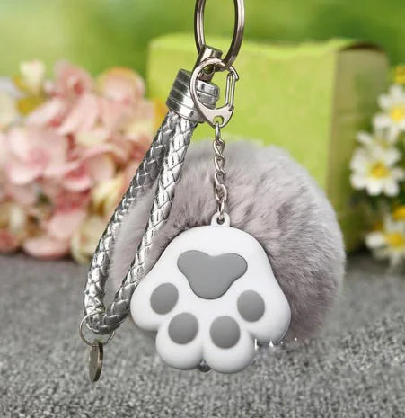 PawPlush™ Keychain — Soft Cat Paw Charm with Woven Leather Accent